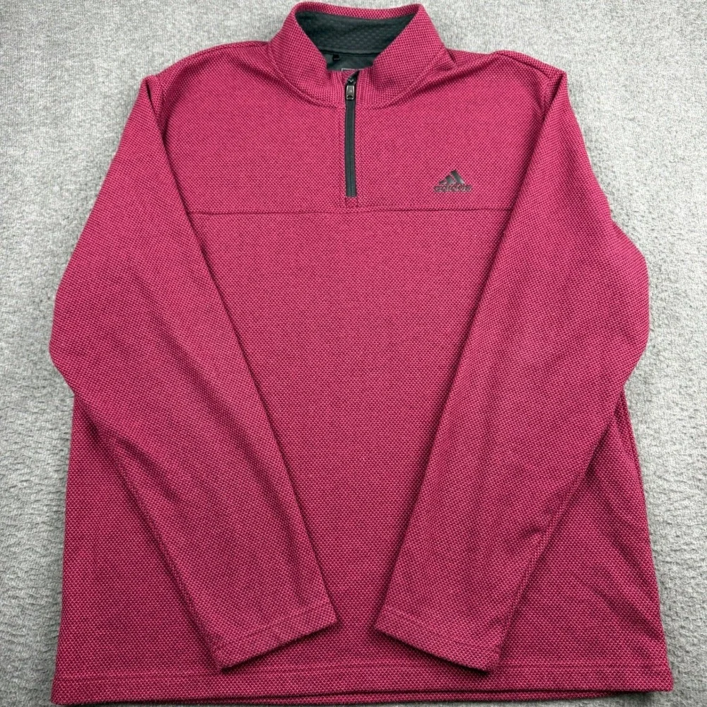 Adidas Golf Men's L Large Burgundy Maroon Textured‎ Quarter Zip Pullover Sweater
